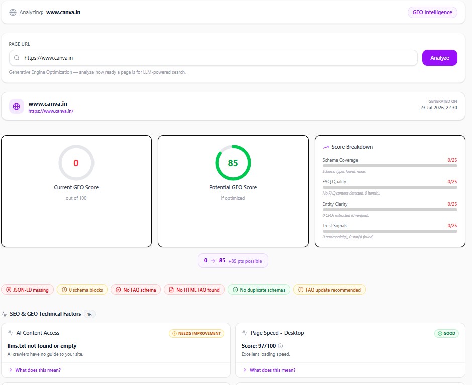 GEO Intelligence Agent screenshot 1