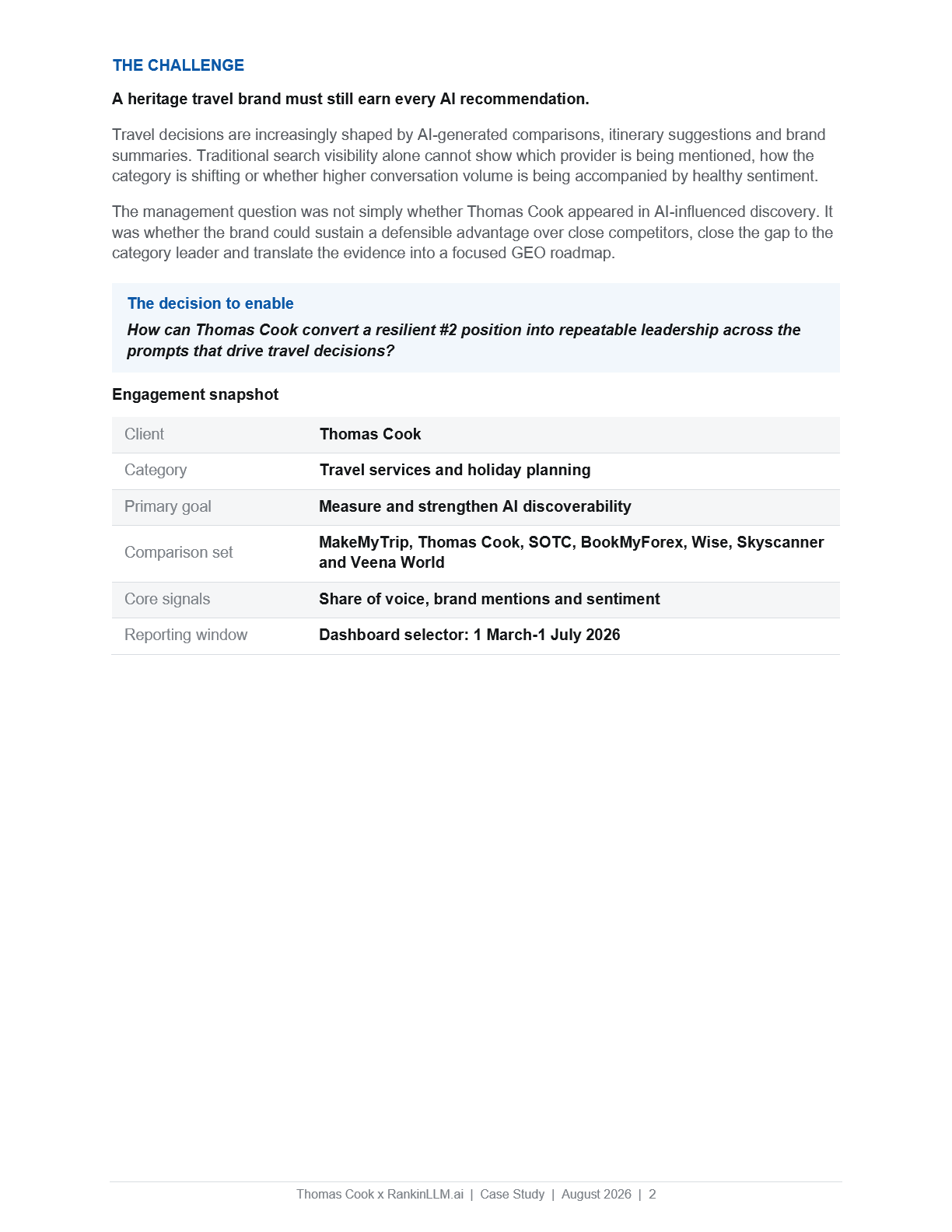 Thomas Cook Competitive Position