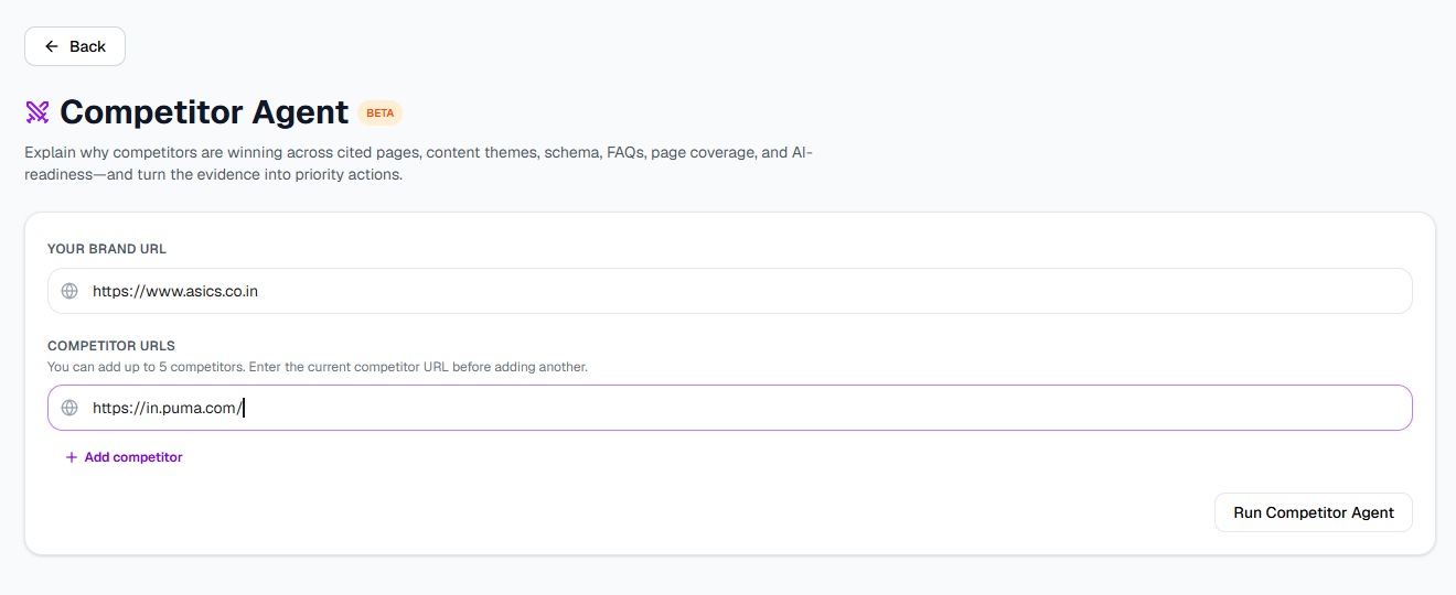Competitor Agent screenshot 1