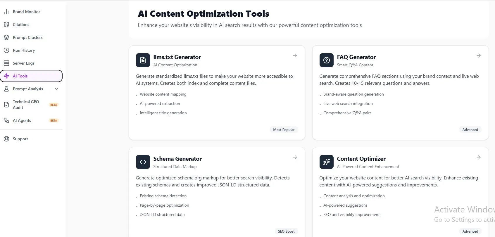 AI Content Optimization Tools Dashboard