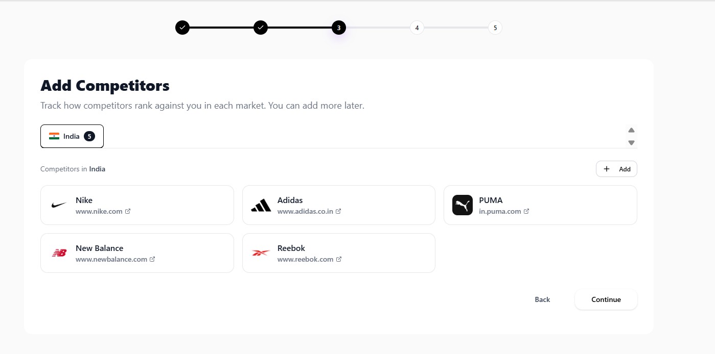 Add competitors onboarding screen