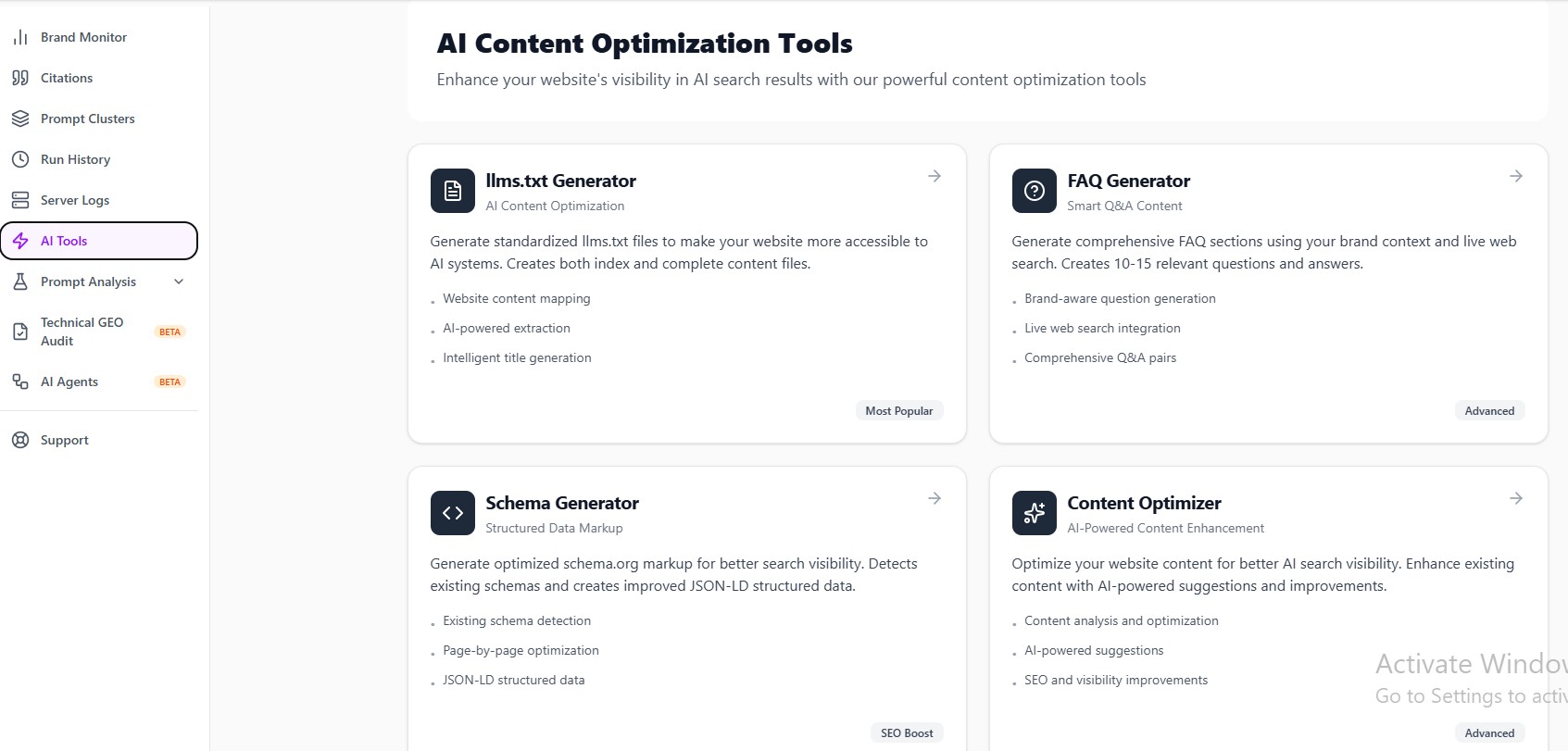 AI Content Optimization Tools Dashboard