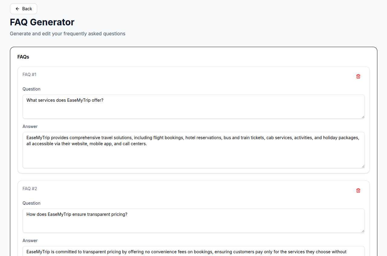 FAQ Generator Screen