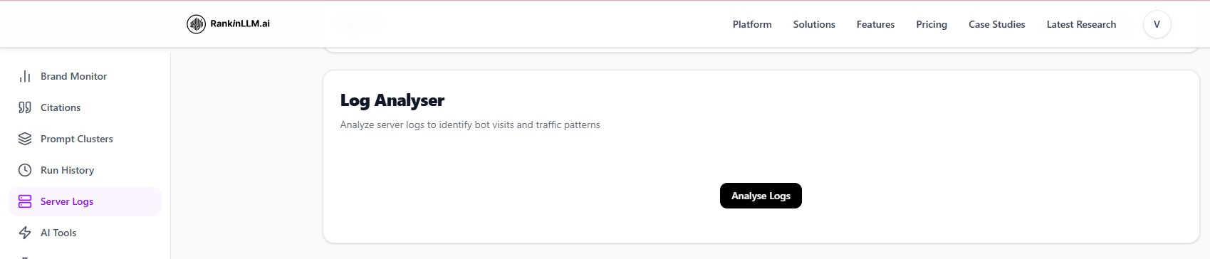 Server Log Analyser upload screen