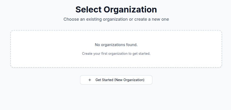 Select Organization Screen